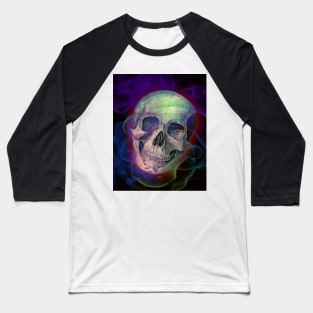 Skull in Neon Smoke Baseball T-Shirt